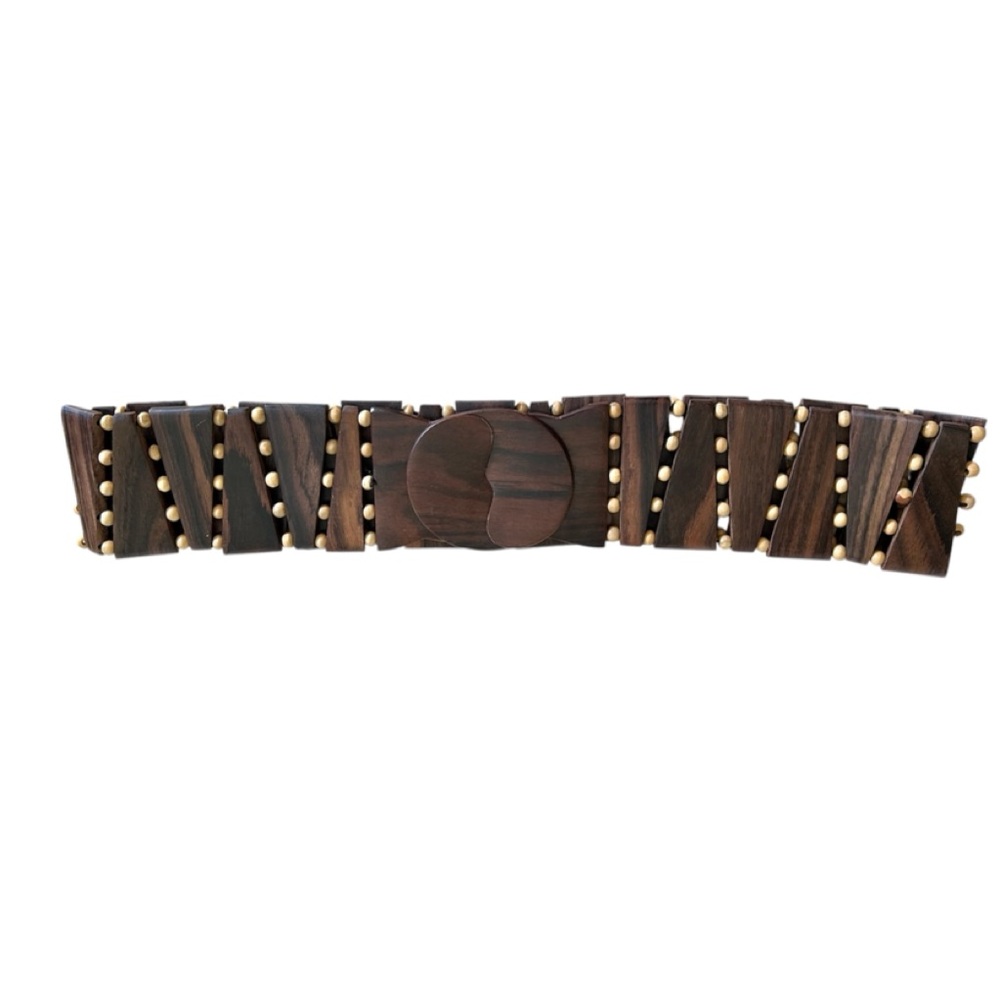 Vintage Wood Bead Stretch 90s Wide Elastic Belt Size 8-12 Medium EUC
